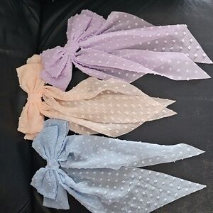 Set of Three Large Hair Bows 8 X 16 Swiss Dots